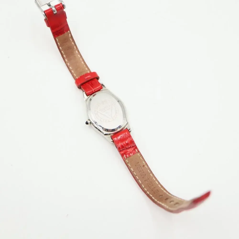 Vintage 1996 Guess Striped MOP Watch 22mm Oval Dial Red Leather w New Battery